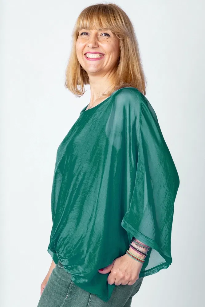 Bluza verde inchis din matase si vascoza cu maneca fluture [1]