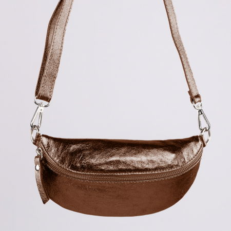 Borsete - Borseta din piele naturala cu fermoar si bareta reglabila, aramiu