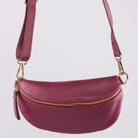 Borsete - Borseta din piele naturala cu fermoar si bareta reglabila, magenta