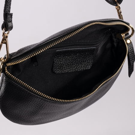 Borseta din piele naturala cu fermoar si bareta reglabila, fucsia [3]