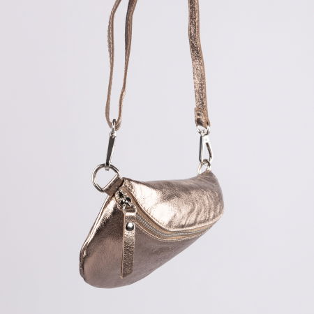 Borseta din piele naturala cu fermoar si bareta reglabila, auriu inchis [1]