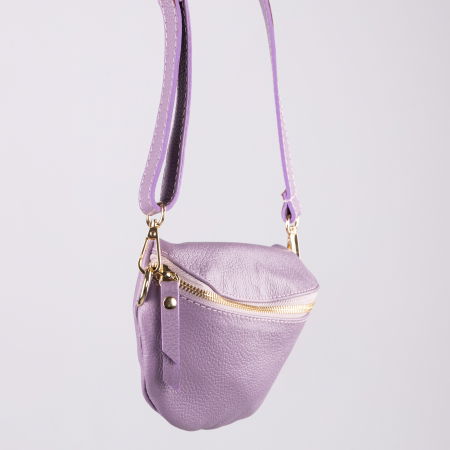 Borseta din piele naturala cu fermoar si bareta reglabila, mov deschis [1]