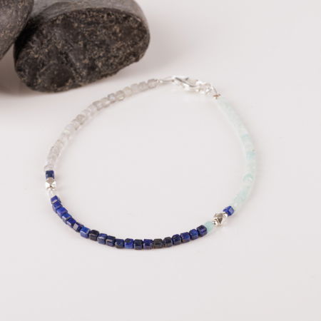 Brățari Argint - Bratara argint cuburi de 3 mm de lapis, amazonit si labradorit