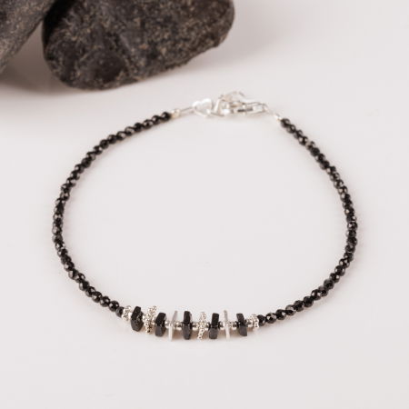 Brățari Argint - Bratara argint cu spinel negru de 2 mm si placute de turmalina neagra si argint