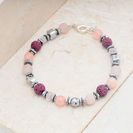Brățari Argint - Bratara argint cu cuart roz, lava, agate si hematit