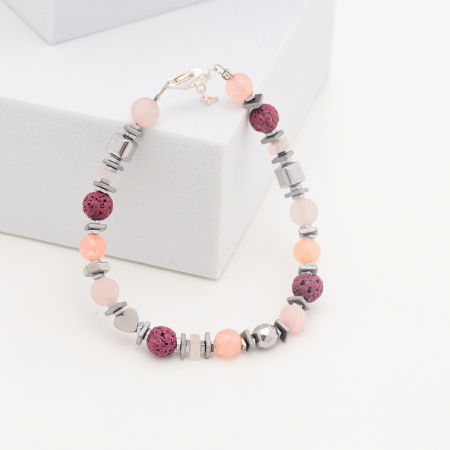 Bratara argint cu cuart roz, lava, agate si hematit [1]