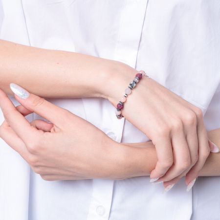 Bratara argint cu cuart roz mat, agate si hematit [3]