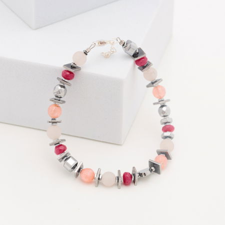 Bratara argint cu cuart roz mat, agate si hematit [2]