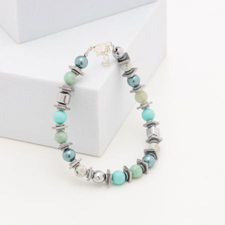 Bratara argint cu jasp kiwi, perle, amazonit si hematit [1]