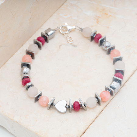 Brățari Argint - Bratara argint cu cuart roz mat, agate si hematit