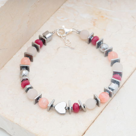 Bratara argint cu cuart roz mat, agate si hematit [1]