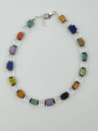 Bratara argint cu cuburi din pietre semipretioase multicolore intercalate cu cuart de stanca [3]