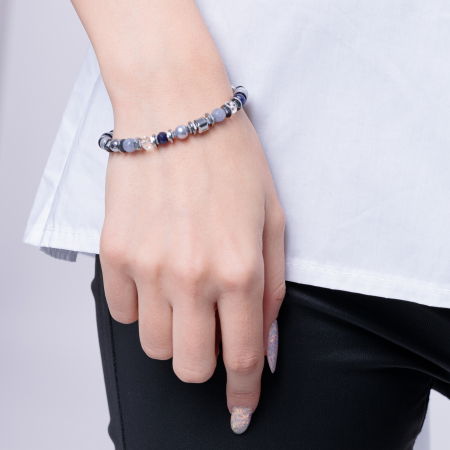 Bratara argint cu jad vopsit, perle, cuart de stanca, agate si hematit [3]