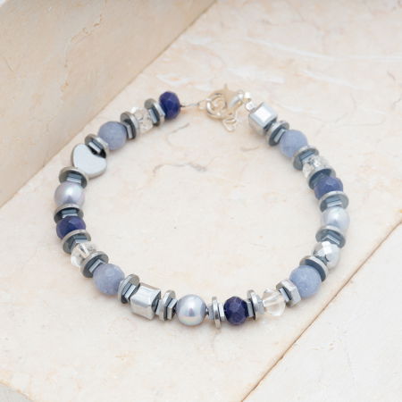 Brățari Argint - Bratara argint cu jad vopsit, perle, cuart de stanca, agate si hematit