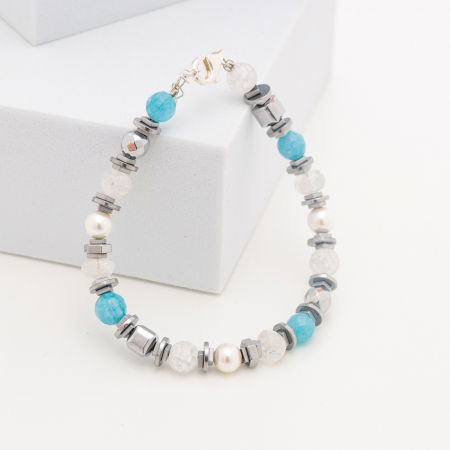 Bratara argint cu jad vopsit, perle, cuart de stanca si hematit [1]