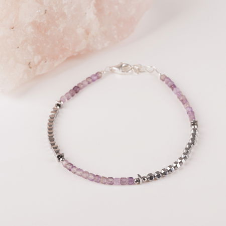 Brățari Argint - Bratara argint cuburi de 3 mm de ametist si hematit