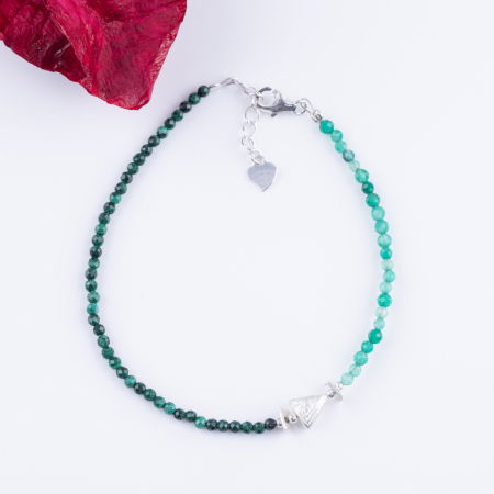 Brățari Argint - Bratara argint din malachit si onix verde de 2 mm, cu element triunghiular din argint 925