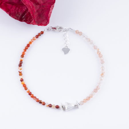Brățari Argint - Bratara argint din carneol si piatra soarelui de 2 mm, cu triunghi din argint 925
