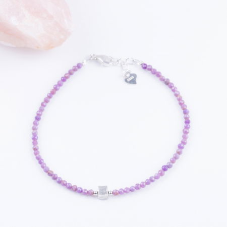 Brățari Argint - Bratara argint din pietre naturale de fosfosiderit de 2 mm, cu element cubic din argint 925