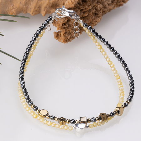 Bratara argint subtire din cubic zirconia galben si piesa din argint [2]