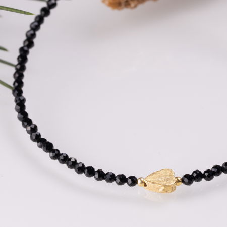 Bratara argint subtire din cubic zirconia negru fatetat si inimioara din argint aurit [1]