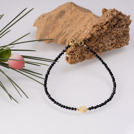 Brățari Argint - Bratara argint subtire din cubic zirconia negru fatetat si inimioara din argint aurit