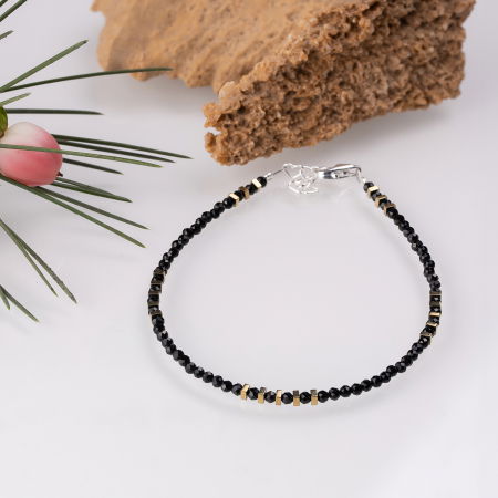 Brățari Argint - Bratara argint subtire din cubic zirconia negru si hematit auriu