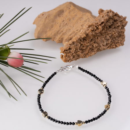 Brățari Argint - Bratara argint subtire din cubic zirconia negru si hematit auriu de diferite forme