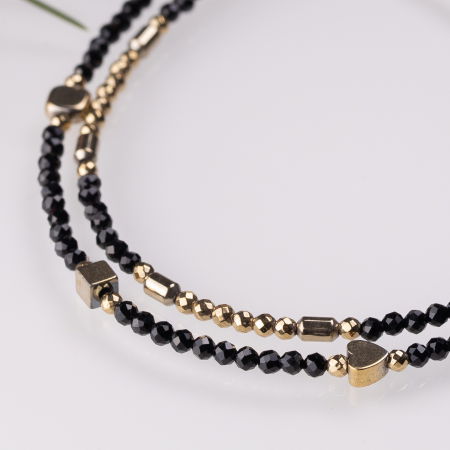 Bratara argint subtire din cubic zirconia negru si hematit auriu de diferite forme [3]