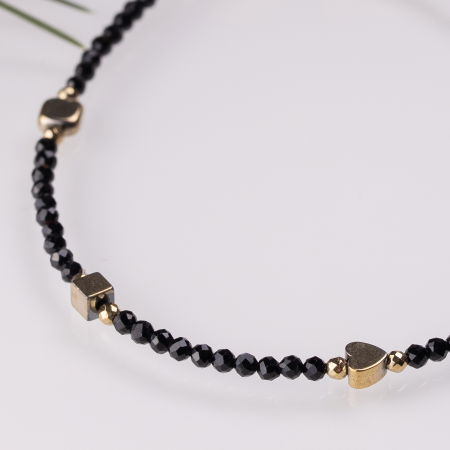 Bratara argint subtire din cubic zirconia negru si hematit auriu de diferite forme [1]