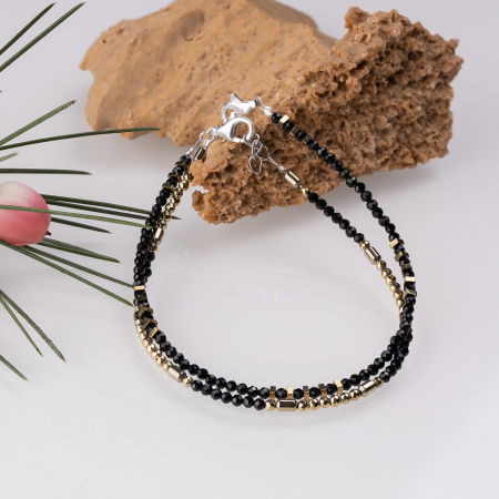 Bratara argint subtire din cubic zirconia negru si hematit auriu fatetat [3]