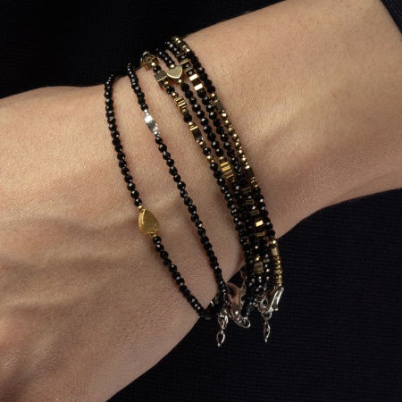 Bratara argint subtire din cubic zirconia negru si hematit auriu fatetat [4]