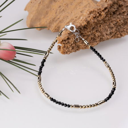 Brățari Argint - Bratara argint subtire din cubic zirconia negru si hematit auriu fatetat