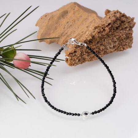 BIJUTERII - Bratara argint subtire din cubic zirconia negru si piesa din argint