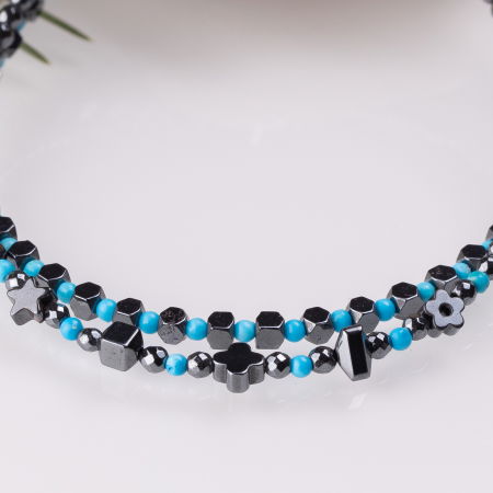 Bratara argint subtire din cuburi de hematit argintiu inchis si turcoaz 1.5mm [3]