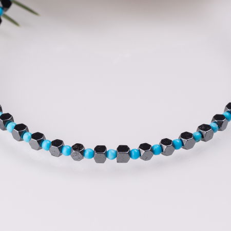 Bratara argint subtire din cuburi de hematit argintiu inchis si turcoaz 1.5mm [1]