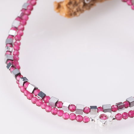 Bratara argint subtire din cuburi de hematit argintiu si cubic zirconia trandafiriu 1.5mm [2]