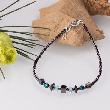Brățari Argint - Bratara argint subtire din hematit,apatit, crisocola si howlit