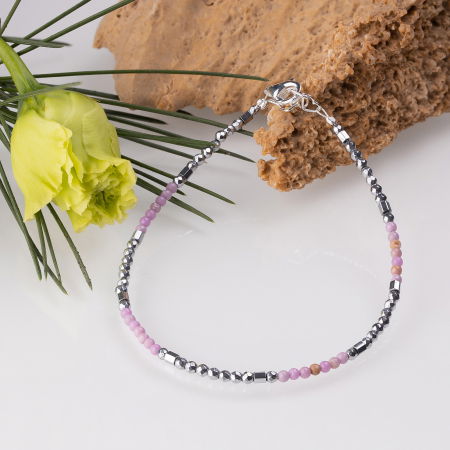 BIJUTERII - Bratara argint subtire din hematit argintiu fatetat si rodonit 1.5mm