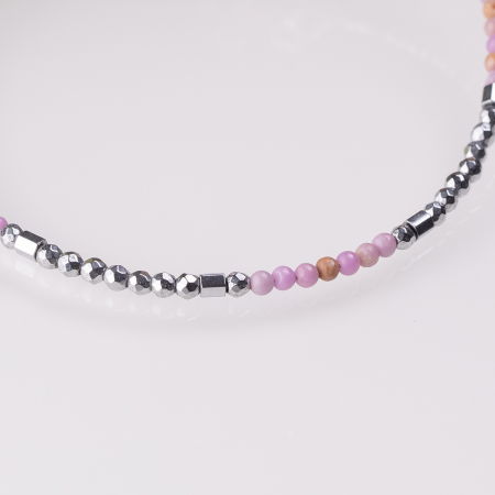 Bratara argint subtire din hematit argintiu fatetat si rodonit 1.5mm [1]