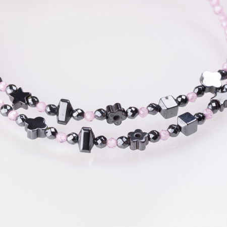 Bratara argint subtire din hematit argintiu inchis si cubic zirconia roz deschis 1.5 mm [3]