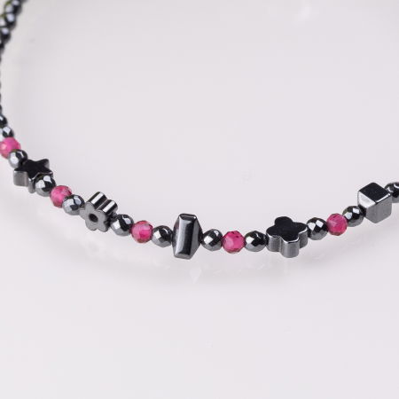 Bratara argint subtire din hematit argintiu inchis si cubic zirconia roz trandafiriu 1.5 mm [1]