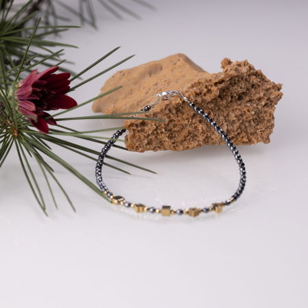 Brățari Argint - Bratara argint subtire din hematit argintiu inchis si hematit auriu 1.5 mm