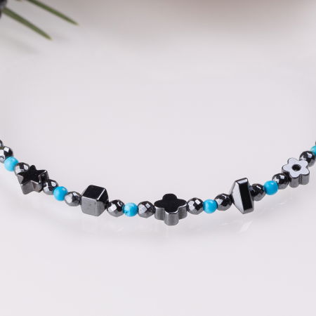 Bratara argint subtire din hematit argintiu inchis si turcoaz 1.5 mm [1]