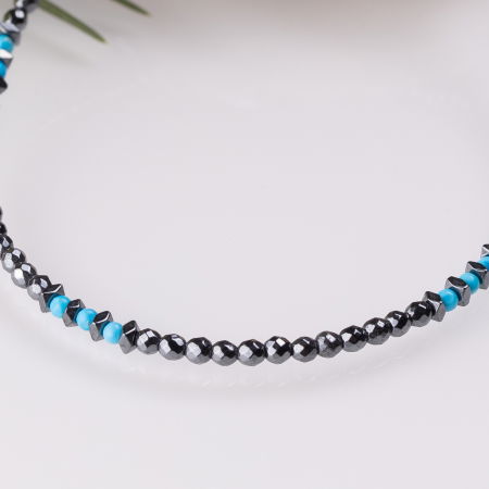 Bratara argint subtire din hematit argintiu inchis si turcoaz 1.5mm [1]