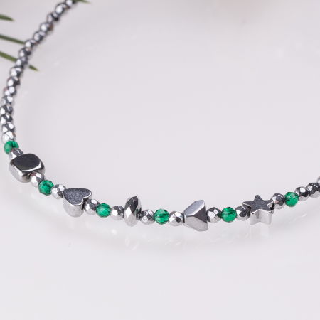 Bratara argint subtire din hematit argintiu si cubic zirconia verde [1]