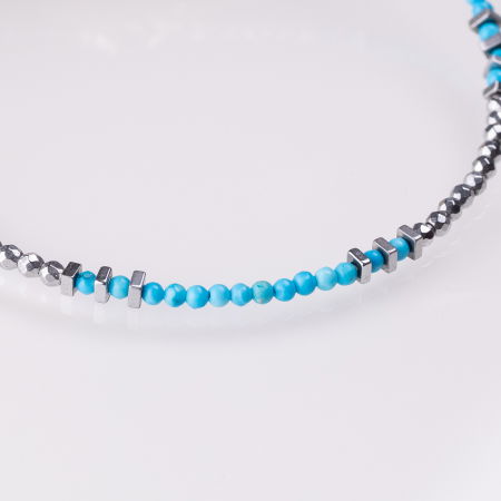 Bratara argint subtire din hematit argintiu si turcoaz 1.5mm [1]
