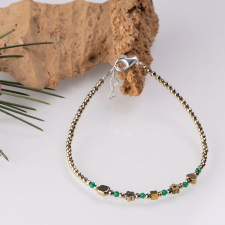 Brățari Argint - Bratara argint subtire din hematit auriu si cubic zirconia verde