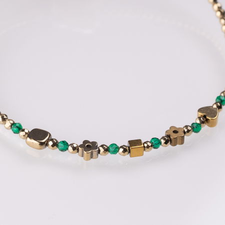 Bratara argint subtire din hematit auriu si cubic zirconia verde [1]