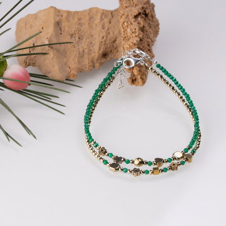 Bratara argint subtire din hematit auriu si cubic zirconia verde [2]
